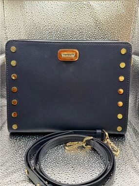 Michael Kors Navy Crossbody with Gold Studs & Hardware